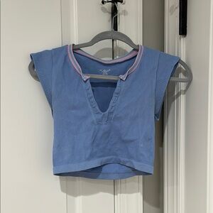 Blue Kids Top with Pink Trim